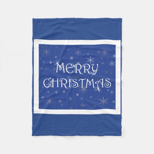 Vrolijk kerstfeest op blauw met sneeuwvlokken fleece deken (Voorkant)