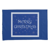 Vrolijk kerstfeest op blauw met sneeuwvlokken kussensloop (Voorkant-Rechts)