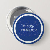 Vrolijk kerstfeest op blauw met sneeuwvlokken ronde button 7,6 cm (Voorkant /achterkant)