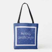 Vrolijk kerstfeest op blauw met sneeuwvlokken tote bag (Achterkant)