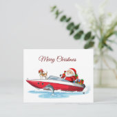 Vrolijk kerstfeest op de boot met hond feestdagenkaart (Staand voorkant)