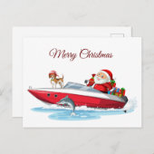 Vrolijk kerstfeest op de boot met hond feestdagenkaart (Voorkant / Achterkant)