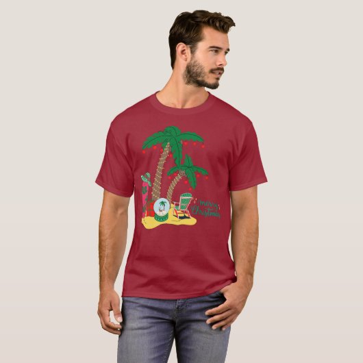 Vrolijk kerstfeest op de strand T-Shirt (Voorkant volledig)
