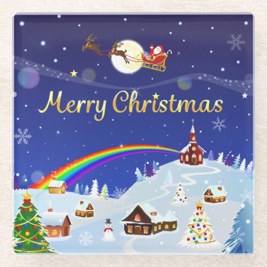 Vrolijk kerstfeest op de volle maan glazen onderzetter (Voorkant)