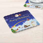 Vrolijk kerstfeest op de volle maan kartonnen onderzetters (Gebogen)