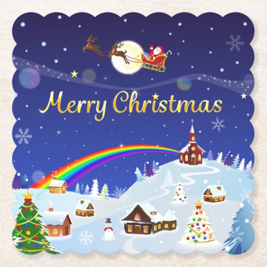 Vrolijk kerstfeest op de volle maan kartonnen onderzetters (Voorkant)