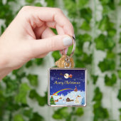 Vrolijk kerstfeest op de volle maan sleutelhanger (Hand)