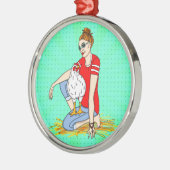 Vrolijk kerstfeest op een achterhok metalen ornament (Links)