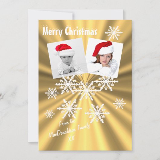 Vrolijk kerstfeest op goud met sneeuwvlokken feestdagenkaart (Voorkant)