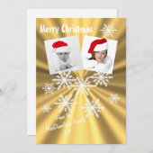Vrolijk kerstfeest op goud met sneeuwvlokken feestdagenkaart (Voorkant / Achterkant)