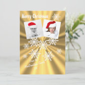 Vrolijk kerstfeest op goud met sneeuwvlokken feestdagenkaart (Staand voorkant)