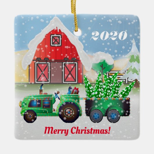 Vrolijk kerstfeest op het Boerderij van het land Keramisch Ornament (Voorkant)