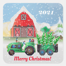 Vrolijk kerstfeest op het Boerderij van het land Vierkante Sticker