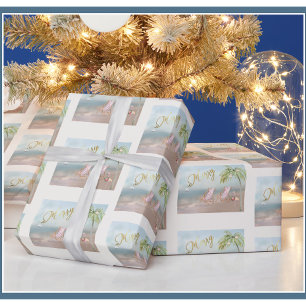 Vrolijk kerstfeest op het strand cadeaupapier