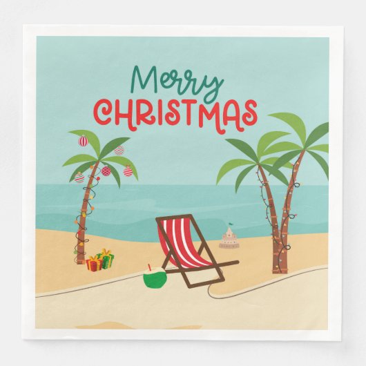 Vrolijk kerstfeest op het strand servet (Voorkant)