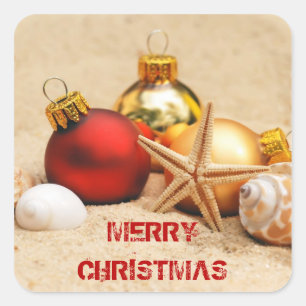 Vrolijk kerstfeest op het strand vierkante sticker