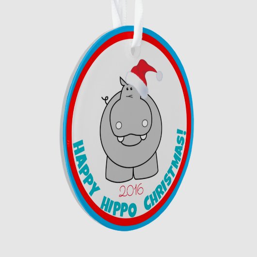 Vrolijk Kerstfeest op Hippo: Schattige feestdag Ornament (voorkant)