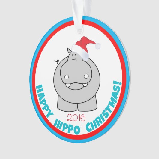Vrolijk Kerstfeest op Hippo: Schattige feestdag Ornament (voorkant)