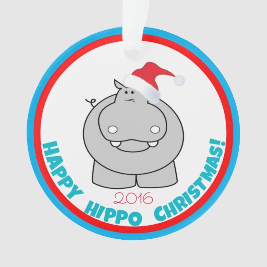 Vrolijk Kerstfeest op Hippo: Schattige feestdag Ornament (voorkant)