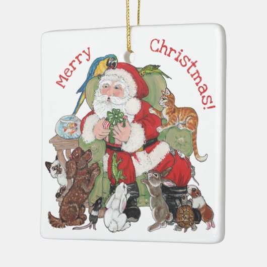 Vrolijk kerstfeest, op maat gesneden kerstman en g keramisch ornament (Links)