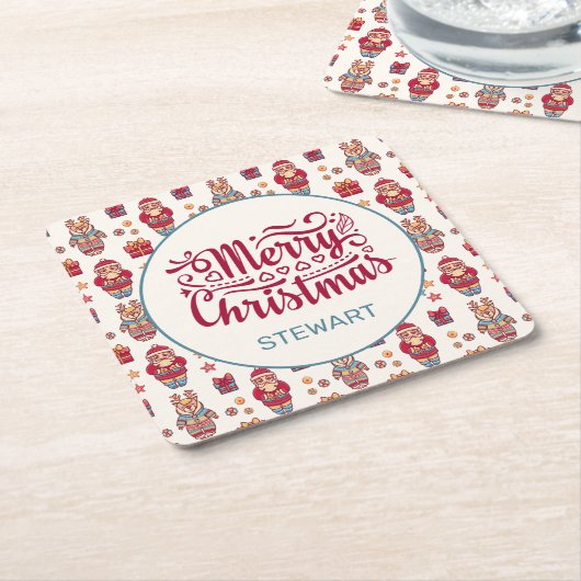 Vrolijk kerstfeest op maat kartonnen onderzetters (Schuin)
