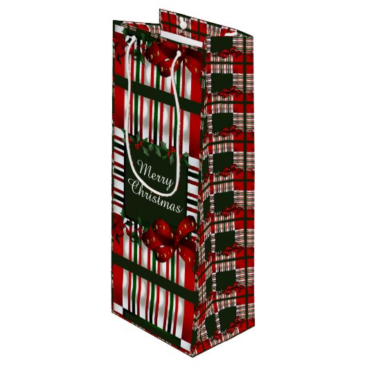 Vrolijk kerstfeest op maat wijn cadeautas (Voorkant Gekanteld)