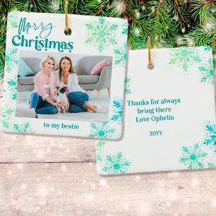 Vrolijk kerstfeest op mijn Bestie Green Foto Keramisch Ornament