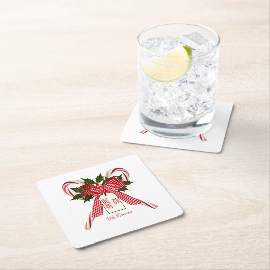 Vrolijk kerstfeest op naam Candy Canes Kartonnen Onderzetters (Insitu)