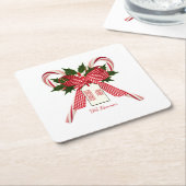Vrolijk kerstfeest op naam Candy Canes Kartonnen Onderzetters (Schuin)