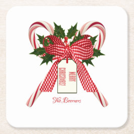 Vrolijk kerstfeest op naam Candy Canes Kartonnen Onderzetters