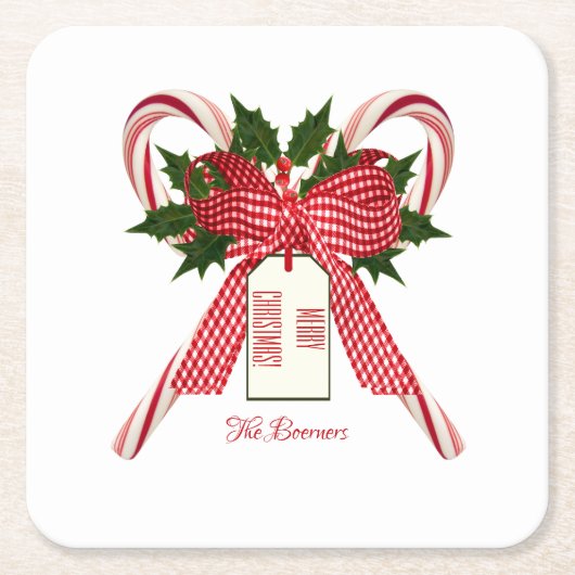 Vrolijk kerstfeest op naam Candy Canes Kartonnen Onderzetters (Voorkant)