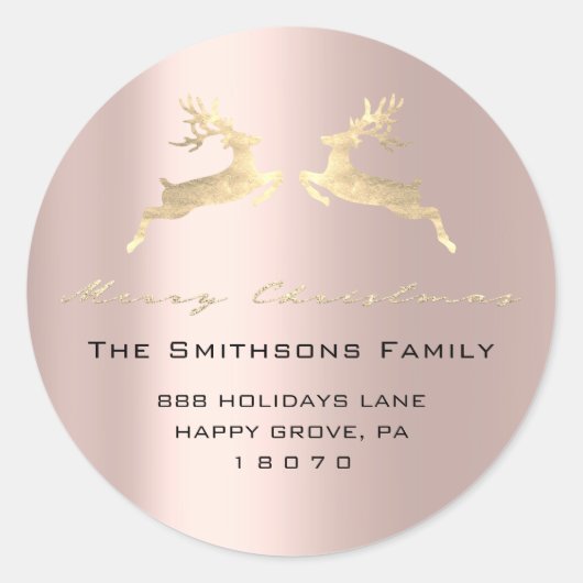 Vrolijk kerstfeest op naam Roos Gold RSVP rendiert Ronde Sticker (Voorkant)