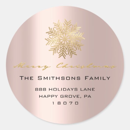 Vrolijk kerstfeest op naam Roos Gold RSVP Snowflak Ronde Sticker (Voorkant)