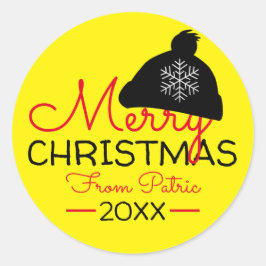 Vrolijk kerstfeest op naam Snowflakes Gift Yellow Ronde Sticker
