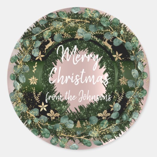 Vrolijk kerstfeest op naam Winter RoseGold Wreate Ronde Sticker (Voorkant)