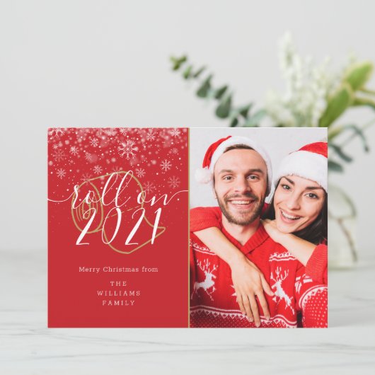 Vrolijk kerstfeest op nieuwjaarsfoto feestdagenkaart (Staand voorkant)