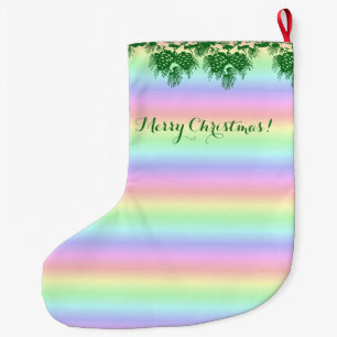 Vrolijk kerstfeest op pastelregenboog grote kerstsok