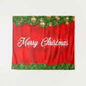 Vrolijk kerstfeest op rood met olievlekken en deco wandkleed (Voorkant (horizontaal))