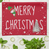 Vrolijk kerstfeest op rood theedoek (Gevouwen)