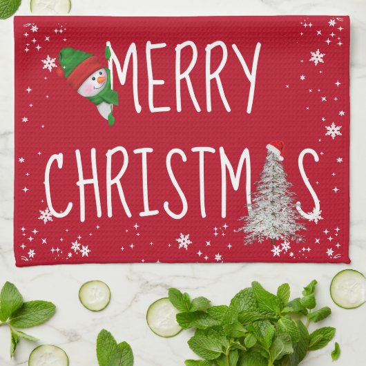 Vrolijk kerstfeest op rood theedoek (Gevouwen)