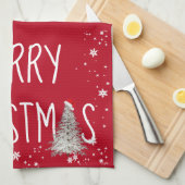 Vrolijk kerstfeest op rood theedoek (Quarter Fold)