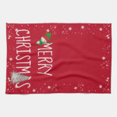 Vrolijk kerstfeest op rood theedoek (Horizontaal)