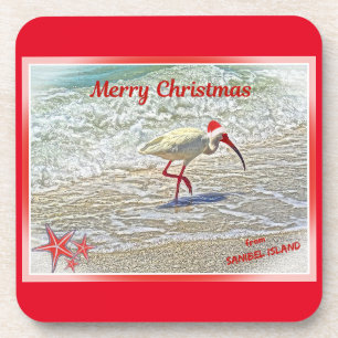 Vrolijk kerstfeest op Sanibel Island FL White Ibis Bier Onderzetter