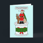 Vrolijk kerstfeest op Wonderful Daughter Kaart<br><div class="desc">Een cartoon van de kerstman en een van zijn herdenkers die bovenop een gigantische cake staat. Hij is gezegde 'Happy Kerstmis Birthday to a Wonderful Daughter'.</div>
