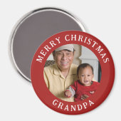 Vrolijk kerstfeest opa foto en naam rood magneet (Voorkant / Achterkant)