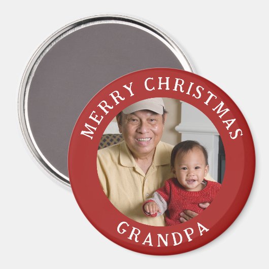 Vrolijk kerstfeest opa foto en naam rood magneet (Voorkant / Achterkant)