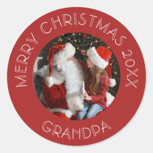 Vrolijk kerstfeest opa   Foto van Santa Red Ronde Sticker