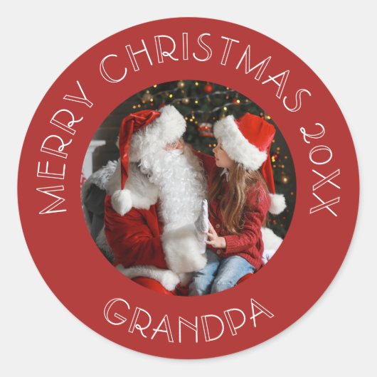 Vrolijk kerstfeest opa | Foto van Santa Red Ronde Sticker (Voorkant)