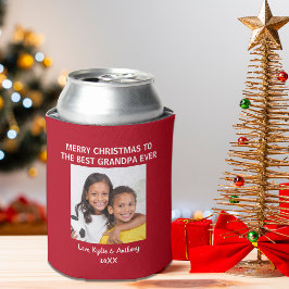 Vrolijk kerstfeest opa rode foto blikjeskoeler
