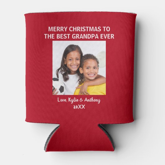 Vrolijk kerstfeest opa rode foto blikjeskoeler (Voorkant)
